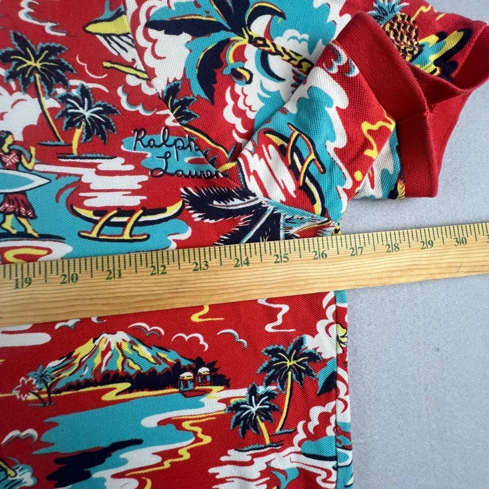Polo Ralph Lauren Polo Shirt Mens XXL Red Aloha Tropical Hawaiian‎ Classic Fit